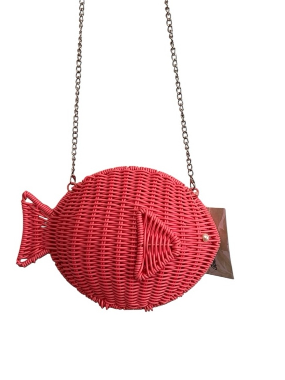 Tommy Bahama Pink Woven Wicker Pink Fish Crossbody Purse Clear Bead Bag - Picture 4 of 7